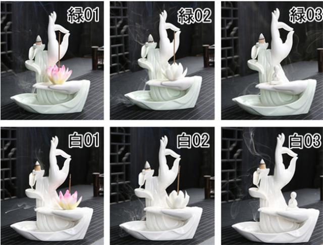 緑/白 倒流香 香炉 お香ホルダー 流川香 香炉用品 セラミック 置物