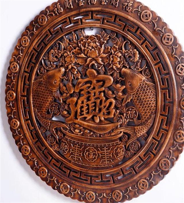 直径58CM 木製 壁掛け 壁飾り  彫刻　木彫り 手彫り 【壁掛け アート 壁掛け 飾り木彫りの壁掛け 木の飾り インテリア 木製彫刻 パネル  フレーム アート バリ 雑貨 玄関　【招財進宝】_3