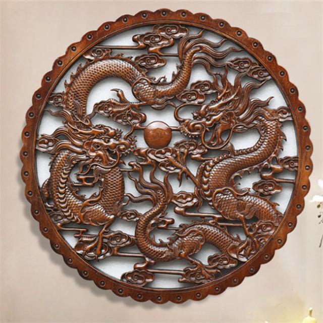直径58CM 木製 壁掛け 壁飾り  彫刻　木彫り 手彫り 【壁掛け アート 壁掛け 飾り木彫りの壁掛け 木の飾り インテリア 木製彫刻 パネル  フレーム アート バリ 雑貨 玄関　龍の通販は 9,456円