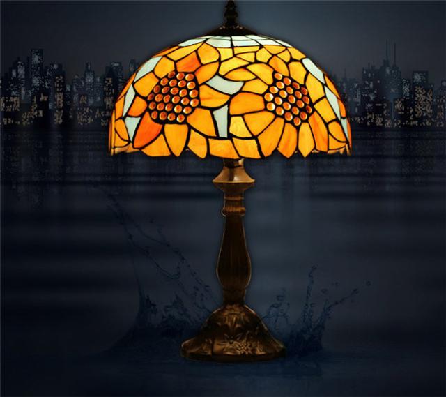 イエロー ステンドグラスランプ スタンド照明 おしゃれ 向日葵 ガラス