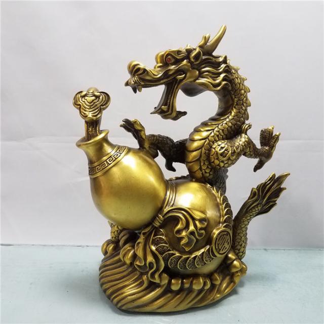 24*15*30CM ヒョウタン 龍の置物 風水 龍 置物 金 風水グッズ 玄関　銅製　開運厄除　祈願成就　ドラゴン 置物 風水 アイテム 龍 竜 龍神 パワースポット 真鍮 開運 金運 財産運 出世運 恋愛運 幸福 成功 プレゼント 贈り物 招財 特大_1