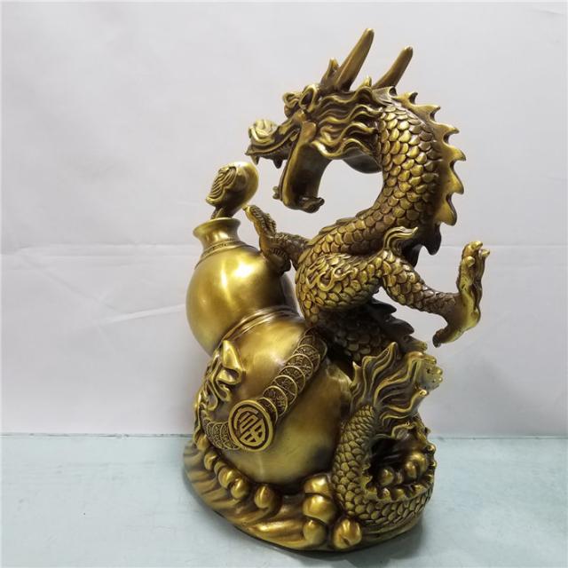 24*15*30CM ヒョウタン 龍の置物 風水 龍 置物 金 風水グッズ 玄関　銅製　開運厄除　祈願成就　ドラゴン 置物 風水 アイテム 龍 竜 龍神 パワースポット 真鍮 開運 金運 財産運 出世運 恋愛運 幸福 成功 プレゼント 贈り物 招財 特大_2