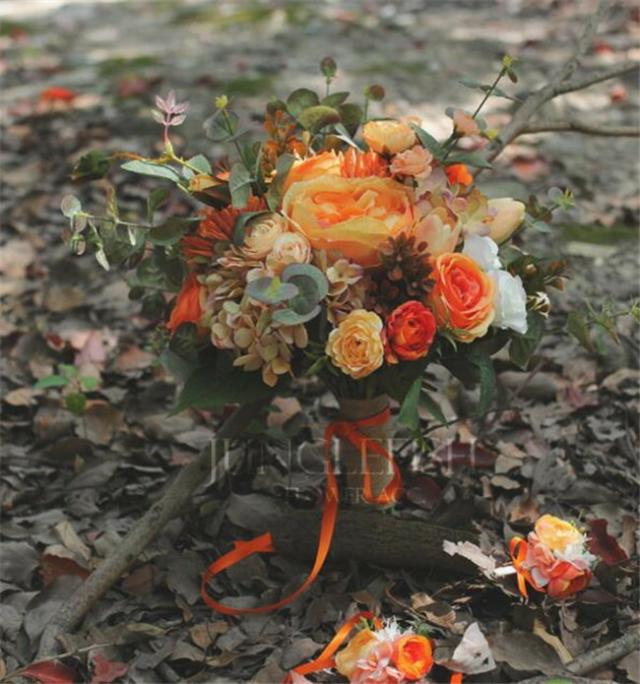 オレンジ【ブーケ】ウェディングブーケ/造花ブーケ/ブライダルブーケ