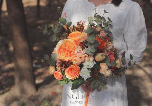 オレンジ【ブーケ】ウェディングブーケ/造花ブーケ/ブライダルブーケ