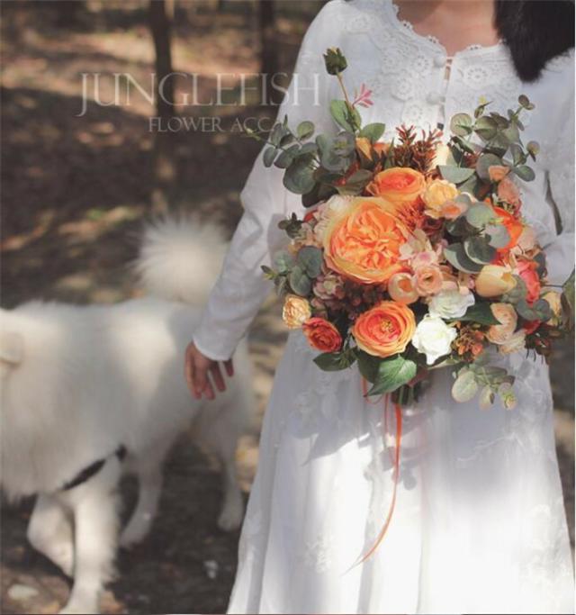 オレンジ【ブーケ】ウェディングブーケ/造花ブーケ/ブライダルブーケ