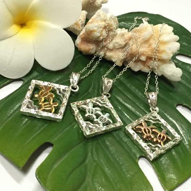 ハワイアンジュエリー シルバーチェーン付きペンダントネックレス スクエアホヌ シルバー925 レディース クリスマス ギフト 誕生日 記念日 プレゼント かわいい おススメ 人気 ハワジュの通販は