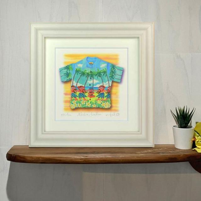 絵画 Aloha hula Cタイプ 栗乃木ハルミ サーフィン インテリア フラグッズ ハワイ hk0124 イラスト 新築祝い お誕生日 クリスマス プレゼント 180mm×180mm フレームサイズ348mm×348mmの通販は