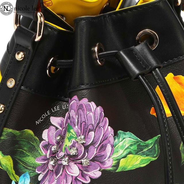 数量限定 NICOLE LEE ニコールリー BMV16515 BE MY VALENTINE レディース レトロモダンフラワー フローラル 花柄 巾着バッグ ショルダー 春夏秋冬 ビーガンレザー ヴィーガン 人気 30代 40代 20代 SDGs サステナブル 宝石ビジュー 黒 ハンドバッグ 数量限定 NICOLE LEE ニコールリー BMV16515 BE MY VALENTINE