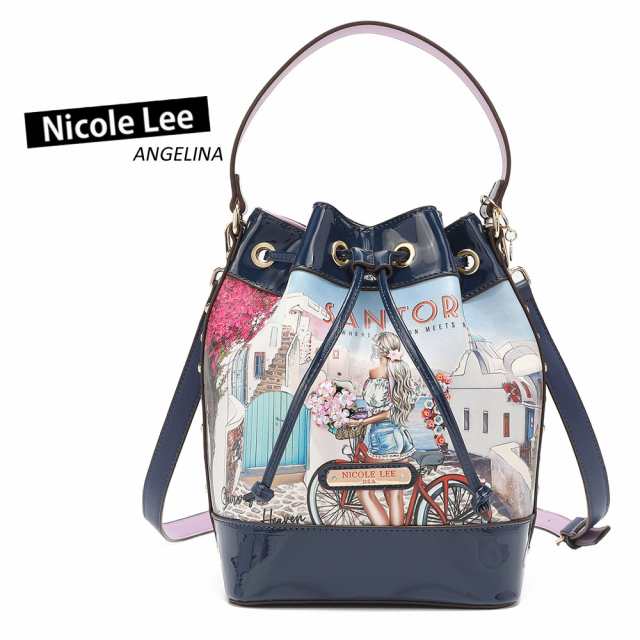 数量限定 NICOLE LEE ニコールリー SH16490 STAIRWAY TO HEAVEN レディース 巾着ハンドバッグ ビジュー サントリーニ島 春夏秋冬 ビーガンレザー ヴィーガン 人気 30代 40代 20代 サステナブル SDGs エーゲ海 ブーケ スパンコールフラワー ネイビーの通販は