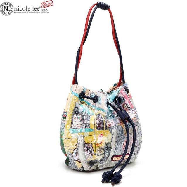 数量限定！NICOLE LEE ニコールリー CSM16205 COZY STREET IN MILAN レディース イタリア ミラノ 巾着ショルダーバッグ スパンコール ビーガンレザー ヴィーガン 30代 40代 20代 ニコルリー SDGs サステナブル 小さめ ミニバッグ 50代 60代 軽い 軽量　ギフト　母の日 数量限定！NICOLE LEE ニコールリー CSM16205 COZY STREET IN MILAN