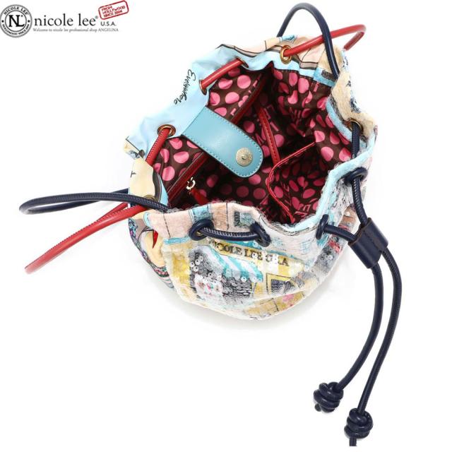 数量限定！NICOLE LEE ニコールリー CSM16205 COZY STREET IN MILAN レディース イタリア ミラノ 巾着ショルダーバッグ スパンコール ビーガンレザー ヴィーガン 30代 40代 20代 ニコルリー SDGs サステナブル 小さめ ミニバッグ 50代 60代 軽い 軽量　ギフト　母の日 数量限定！NICOLE LEE ニコールリー CSM16205 COZY STREET IN MILAN