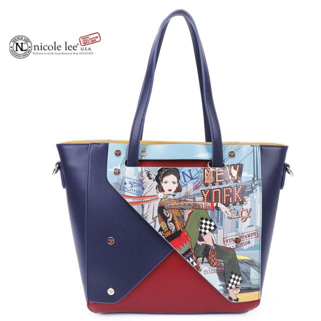 数量限定 NICOLE LEE ニコールリー NYD15078 NEW YORK DRIVE クラシカル レトロ ガール ハンドバッグ ショルダー　ニューヨーク ドライブ ビーガン レディース バッグ a4 底鋲 ヴィーガン 人気 ブランド 30代 40代 ネイビー レッド バイカラー 大きめ　ニコルリー　送料無料