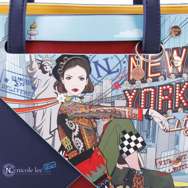 数量限定 NICOLE LEE ニコールリー NYD15078 NEW YORK DRIVE クラシカル レトロ ガール ハンドバッグ ショルダー　ニューヨーク ドライブ ビーガン レディース バッグ a4 底鋲 ヴィーガン 人気 ブランド 30代 40代 ネイビー レッド バイカラー 大きめ　ニコルリー　送料無料