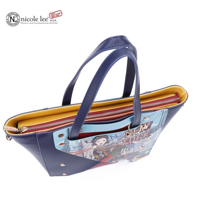 数量限定 NICOLE LEE ニコールリー NYD15078 NEW YORK DRIVE クラシカル レトロ ガール ハンドバッグ ショルダー　ニューヨーク ドライブ ビーガン レディース バッグ a4 底鋲 ヴィーガン 人気 ブランド 30代 40代 ネイビー レッド バイカラー 大きめ　ニコルリー　送料無料