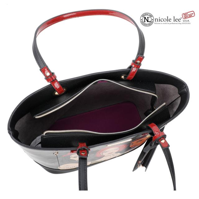 数量限定 NICOLE LEE ニコールリー SET15010 NEVER STOP DREAMING 黒 レディース バッグ ３点セット トートバッグ＋ショルダーバッグ＋パスケース 春夏秋冬 ビーガンレザー ヴィーガン 人気 A4 底鋲 ママ ブランド バック 30代 40代 20代 ガールプリント　ニコルリー 数量限定 NICOLE LEE ニコールリー SET15010 NEVER STOP DREAMING 黒