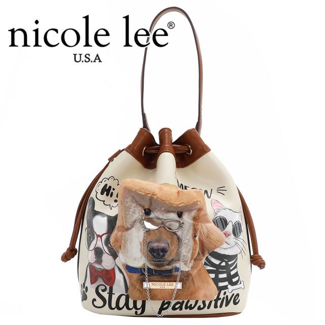 2024 新作 数量限定 NICOLE LEE ニコールリー BB17041 BIG BROTHER レディース 巾着 ショルダーバッグ ハンドバッグ 可愛い バケットバッグ バック  ニコルリー 犬 猫 フレンチブルドッグ ドッグ キャット 柴犬 ふわふわクッションワッペン付き ぬいぐるみ わんちゃん 探偵の通販は