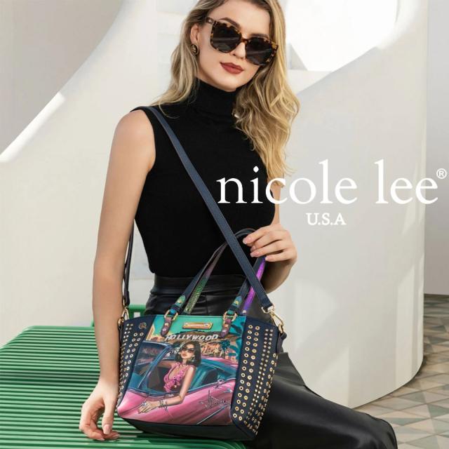 2024 新作 数量限定 NICOLE LEE ニコールリー HD17053 HOLLYWOOD DRIVE HANDBAG レディース スタッズ トートバッグ ショルダー ハンドバッグ 可愛い 海外ブランド バック  ニコルリー オーロラ ブラック ピンク クール メタル ハード かっこいい ハリウッド クラシックカー
