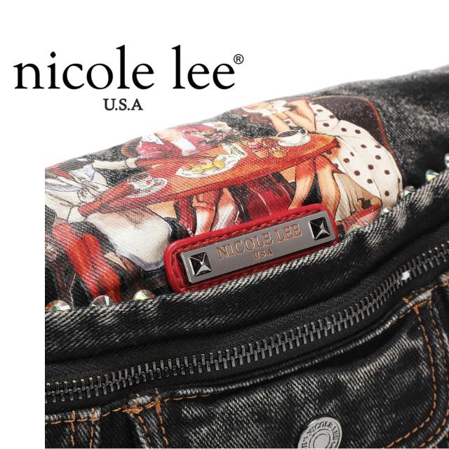 NICOLE LEE ニコールリー JS16975 SISTERS SECRET レディース ニコルリー デニム ロゴショルダー ナナメ掛け ボディバッグ ショルダーバッグ オーロラビジュー ワッペン イラスト ステッチ DENIM SISTERS SECRET BELT BAG ラインストーン ジーンズ 通勤通学_2