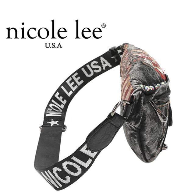 NICOLE LEE ニコールリー JS16975 SISTERS SECRET レディース ニコルリー デニム ロゴショルダー ナナメ掛け ボディバッグ ショルダーバッグ オーロラビジュー ワッペン イラスト ステッチ DENIM SISTERS SECRET BELT BAG ラインストーン ジーンズ 通勤通学_3
