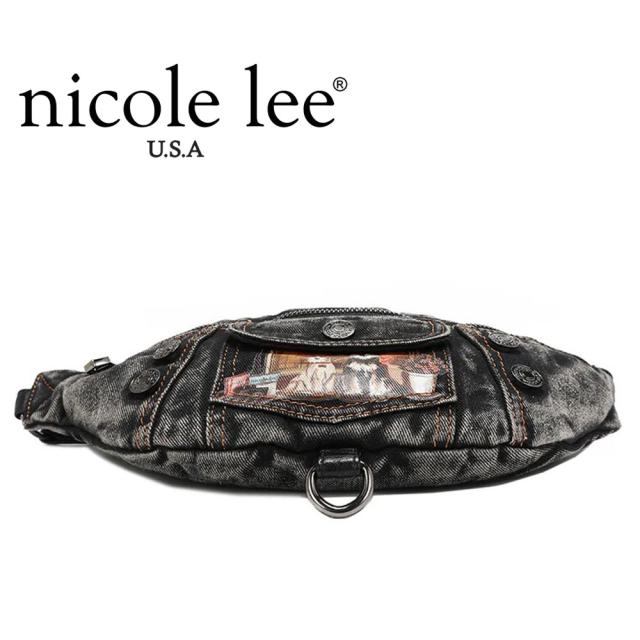 NICOLE LEE ニコールリー JS16975 SISTERS SECRET レディース ニコルリー デニム ロゴショルダー ナナメ掛け ボディバッグ ショルダーバッグ オーロラビジュー ワッペン イラスト ステッチ DENIM SISTERS SECRET BELT BAG ラインストーン ジーンズ 通勤通学_7