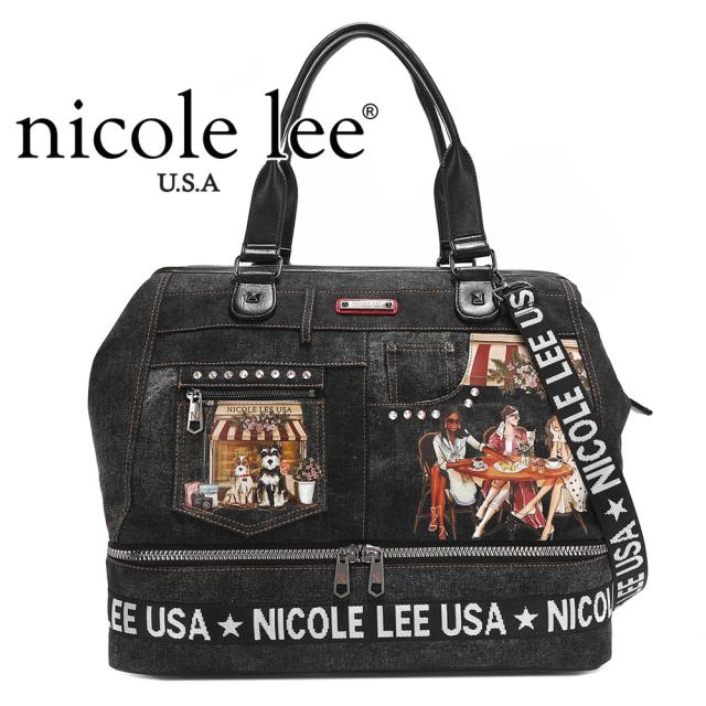 2024 新作 数量限定 NICOLE LEE ニコールリー JS16979 DENIM SISTERS SECRET WEEKENDER レディース ウォッシュデニム 大きめ ボストンバッグ ロゴショルダー カフェ シュナウザー わんちゃん 犬 ジーンズ 海外ブランド バック ニコルリー キラキラ ビジュー ポケット 旅行