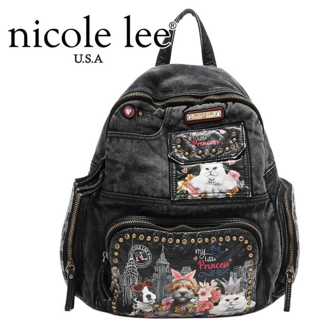 数量限定 NICOLE LEE ニコールリー JS17143 FAMILY YEARBOOK DENIM BACKPACKG  レディース ウォッシュデニム カジュアル リュック バックパック フレブル 猫 犬 フレブル ショルダー 宝石キラキラビジュー スタッズ バック nicolelee ニコルリー フラワー ハート