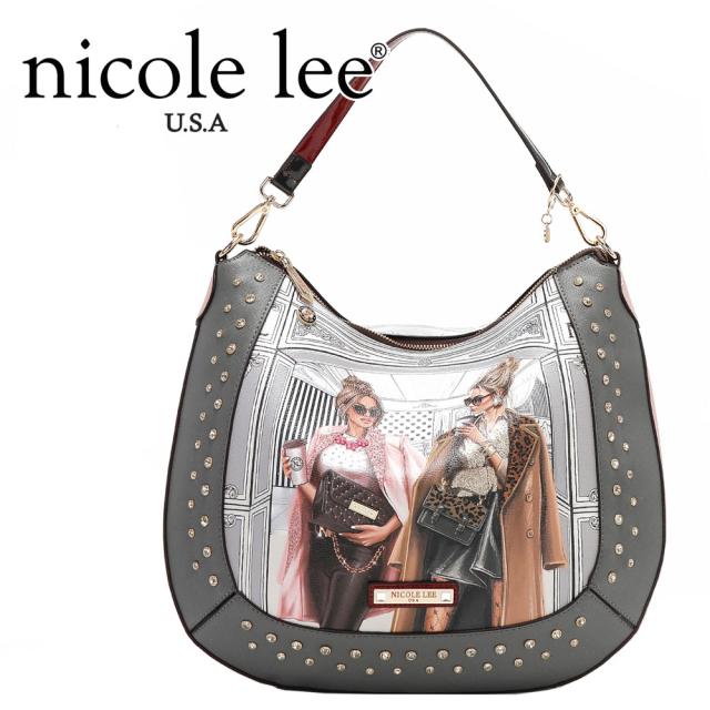 数量限定 NICOLE LEE ニコールリー LNO17064 LADIES NIGHT OUT HOBO BAG レディース トートバッグ ショルダー ハンドバッグ 海外ブランド バック  ニコルリー カラーストーン スタッズ クール かっこいい クリスマス レオパード柄 ビジュー キラキララメ 大き_1