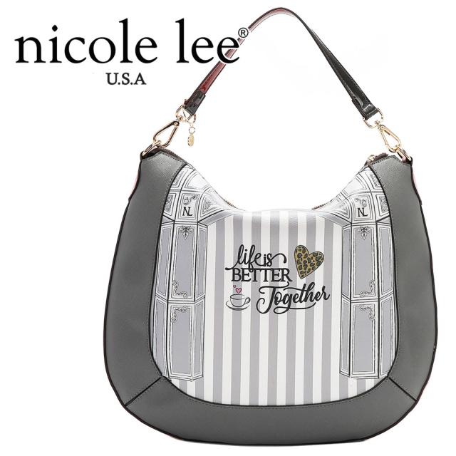 数量限定 NICOLE LEE ニコールリー LNO17064 LADIES NIGHT OUT HOBO BAG レディース トートバッグ ショルダー ハンドバッグ 海外ブランド バック  ニコルリー カラーストーン スタッズ クール かっこいい クリスマス レオパード柄 ビジュー キラキララメ 大き_2