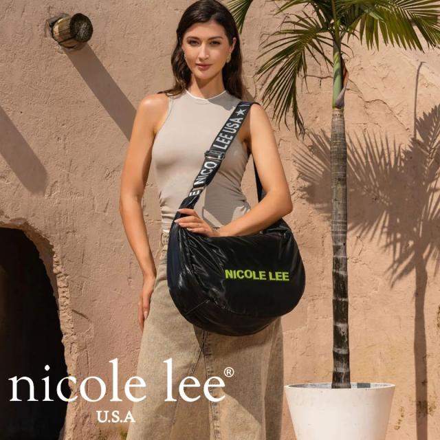 2024  新作  数量限定 NICOLE LEE ニコールリー P17012 BLACK PUFFY LARGE SHOULDER BAG  レディース ナイロン ナナメ掛けショルダーバッグ メッセンジャー カジュアル ショルダー 通勤通学 nicolelee ニコルリー 大型 パデッド ロゴ 大きめ マザーズバッグ ライムグリーン