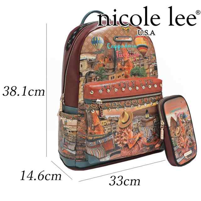 数量限定！NICOLE LEE ニコールリー USB12769L レディース ポーチ付 リュックサック 18L USBポート付 バックパック 大きめ マザーズバッ