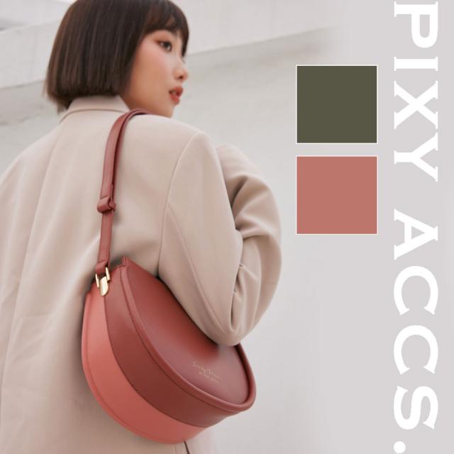保証付 返品OK  日本正規代理店  2024 PIXY ACCS. ピクシーアックス  DP220014 レディース バイカラー 半月バッグ ショルダーバッグ レトロ クラシカル エレガント 通勤通学 レザー 人気 20代 30代 40代 50代 60代 台湾 Luna雙面半月包 ハーフムーンバッグ ツートーン 小さめ