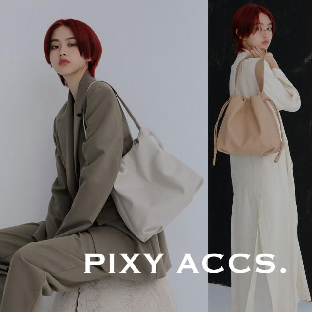 保証付 返品OK  日本正規代理店  2024 PIXY ACCS. ピクシーアックス  GR230010 レディース リッチ ロゴ 巾着 ドローコード ショルダーバッグ ハンドバッグ トートバッグ ビジネス エレガント 通勤通学 レザー 人気 20代 30代 40代 50代 60代 台湾 Lullaby 拉?小包 GRN-RE