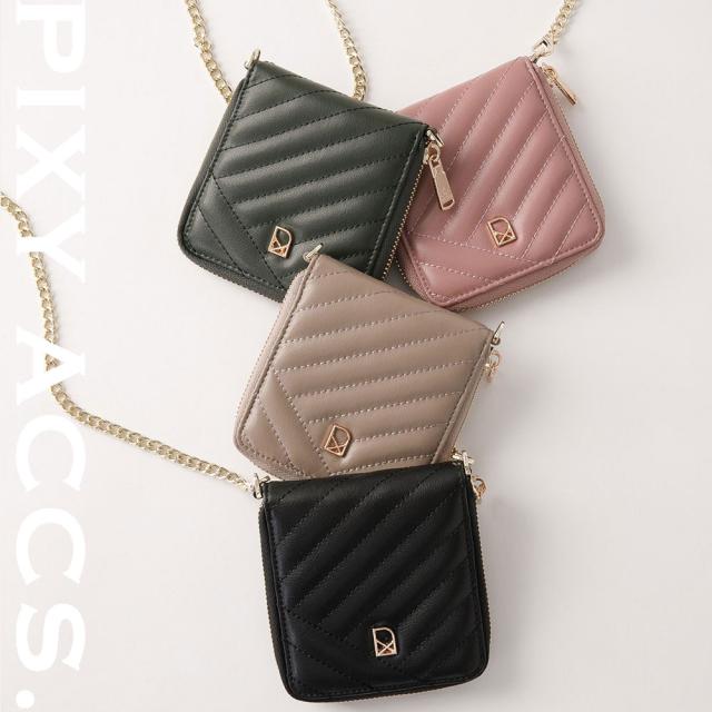保証付 返品OK 日本正規代理店 PIXY ACCS. ピクシーアックス PW220005 レディース キルティング フェミニン 二つ折り ラウンドファスナーミニ財布 ウォレット お財布バッグ チェーンショルダー エレガント 本革 レザー 人気ブランド 台湾 幻夢交織車線真皮掛？短夾_18