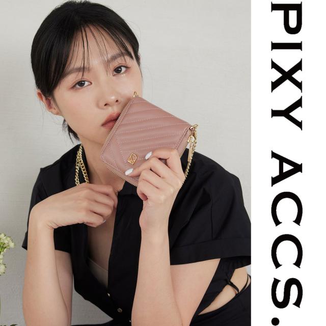 保証付 返品OK 日本正規代理店 PIXY ACCS. ピクシーアックス PW220005 レディース キルティング フェミニン 二つ折り ラウンドファスナーミニ財布 ウォレット お財布バッグ チェーンショルダー エレガント 本革 レザー 人気ブランド 台湾 幻夢交織車線真皮掛？短夾_3