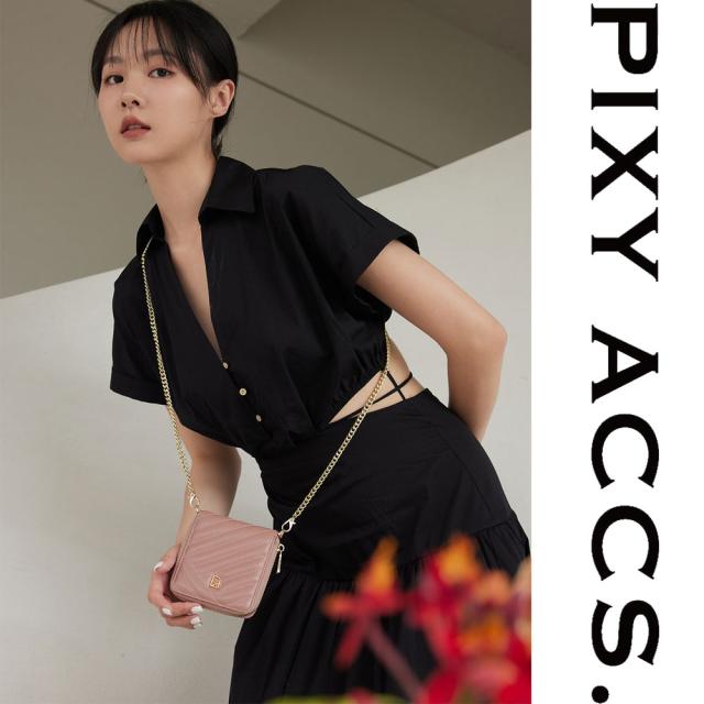 保証付 返品OK 日本正規代理店 PIXY ACCS. ピクシーアックス PW220005 レディース キルティング フェミニン 二つ折り ラウンドファスナーミニ財布 ウォレット お財布バッグ チェーンショルダー エレガント 本革 レザー 人気ブランド 台湾 幻夢交織車線真皮掛？短夾_5