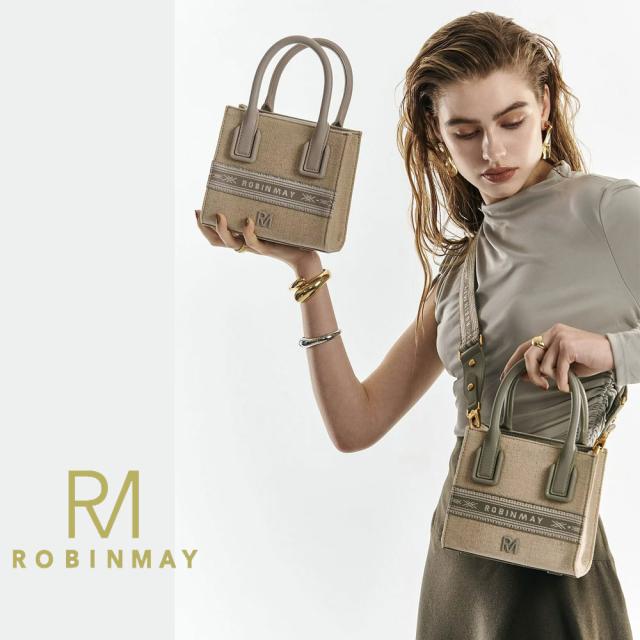 保証付 返品OK ROBINMAY ロビンメイ 正規代理店 B197 Laurel Goddess handbag M レディース RMロゴ リネンハンドバッグ 麻 キャンバス ショルダー 小さめ 春夏秋冬 ビーガンレザー ヴィーガン 人気 30代 40代 SDGs サステナブル 旅行 ジャガード刺繍 トレンド 公式_1