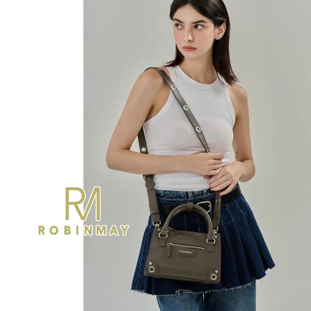 保証付 返品OK 正規品 ROBINMAY ロビンメイ B241 シンプル スタッズ クール 2WAYバッグ ミニボストン ハンドバッグ ショルダー 春夏秋冬 ビーガンレザー 通勤通学 人気 30代 40代 20代 SDGs サステナブル 台湾 鞄 ナナメ掛け スクエアバッグ ミニ 玩酷黒曜手提包_1