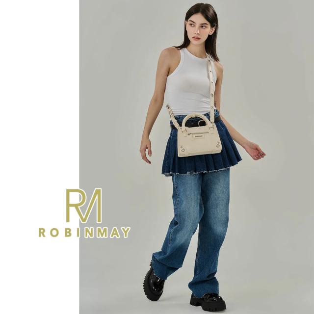 保証付 返品OK 正規品 ROBINMAY ロビンメイ B241 シンプル スタッズ クール 2WAYバッグ ミニボストン ハンドバッグ ショルダー 春夏秋冬 ビーガンレザー 通勤通学 人気 30代 40代 20代 SDGs サステナブル 台湾 鞄 ナナメ掛け スクエアバッグ ミニ 玩酷黒曜手提包_3