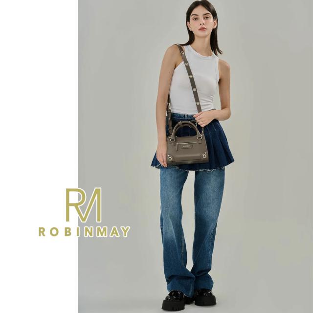 保証付 返品OK 正規品 ROBINMAY ロビンメイ B241 シンプル スタッズ クール 2WAYバッグ ミニボストン ハンドバッグ ショルダー 春夏秋冬 ビーガンレザー 通勤通学 人気 30代 40代 20代 SDGs サステナブル 台湾 鞄 ナナメ掛け スクエアバッグ ミニ 玩酷黒曜手提包_4