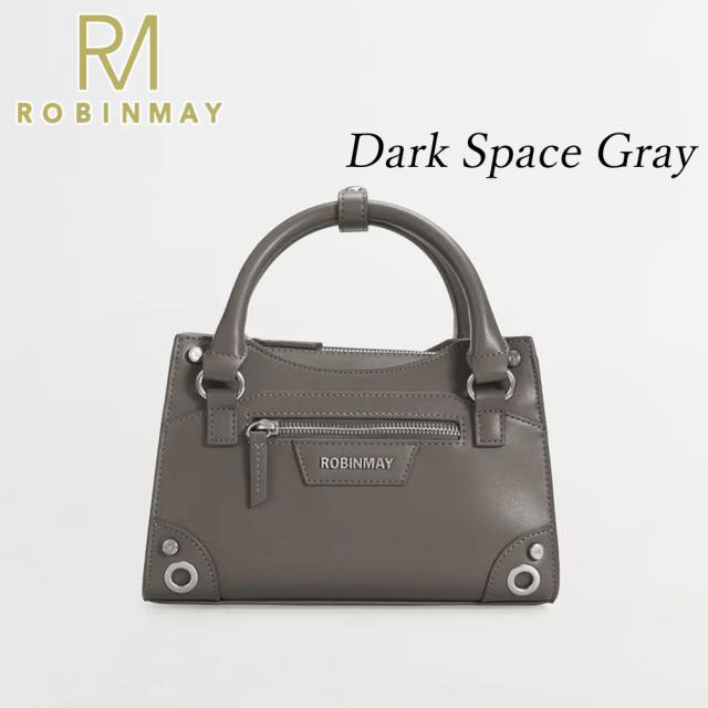 保証付 返品OK 正規品 ROBINMAY ロビンメイ B241 シンプル スタッズ クール 2WAYバッグ ミニボストン ハンドバッグ ショルダー 春夏秋冬 ビーガンレザー 通勤通学 人気 30代 40代 20代 SDGs サステナブル 台湾 鞄 ナナメ掛け スクエアバッグ ミニ 玩酷黒曜手提包_7
