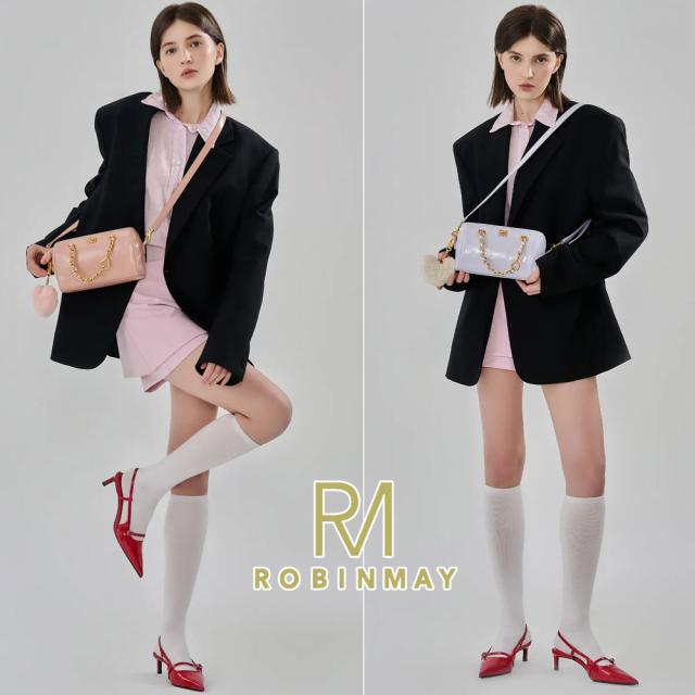 保証付 返品OK 正規品 ROBINMAY ロビンメイ B258 レディース リッチ ミニボストン ショルダー ハンドバッグ クラシカル 春夏秋冬 ビーガンレザー 通勤通学 人気 30代 40代 20代 SDGs サステナブル 台湾 鞄 ナナメ掛け RMロゴ SHINYHEART 手提包 ファーハートチャーム_4