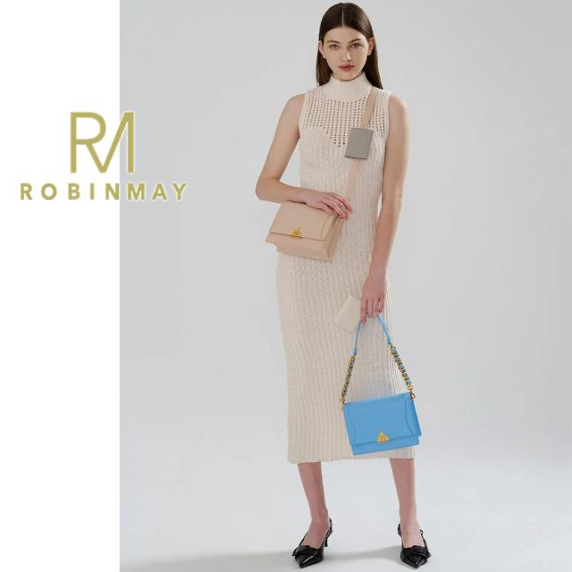 保証付 返品OK 正規品 ROBINMAY ロビンメイ C291 Triangle 粗鏈斜背包 レディース RMロゴ エレガント リッチ スクエアバッグ カードケース付 チェーンショルダー レトロクラシカル 春夏秋冬 ビーガンレザー ヴィーガン 人気 30代 40代 SDGs サステナブル ブルー 台湾_1