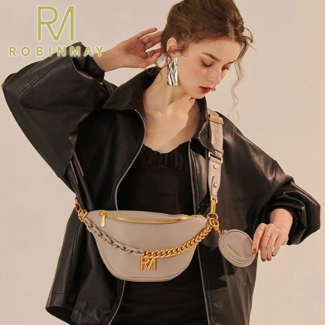 保証付 返品OK 正規品 ROBINMAY ロビンメイ I045 Limited Ella Collection-Mont Chest Bag レディース RMロゴ ジャガード刺繍ショルダー ナナメ掛バッグ サコッシュ チェーンハンドル ビーガンレザー ヴィーガン 30代 40代 SDGs ボディバッグ コインケース付 台湾_1