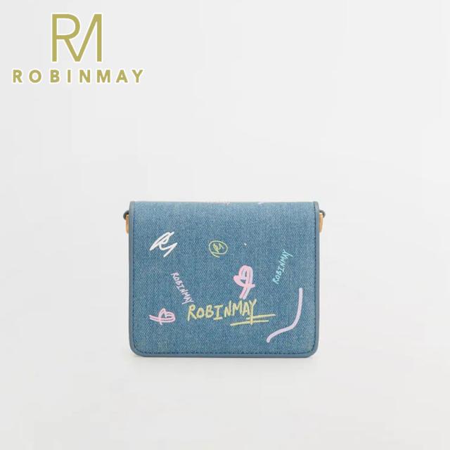 保証付 返品OK 正規品 ROBINMAY ロビンメイ L132 ラクガキデザイン アメリカンポップ デニム チェーンショルダー財布 ミニ財布 お財布バッグ 折りたたみ財布 春夏秋冬 ビーガンレザー 通勤通学 人気 30代 40代 20代 SDGs サステナブル 台湾 鞄 ナナメ掛け Alexa鐵?包_2