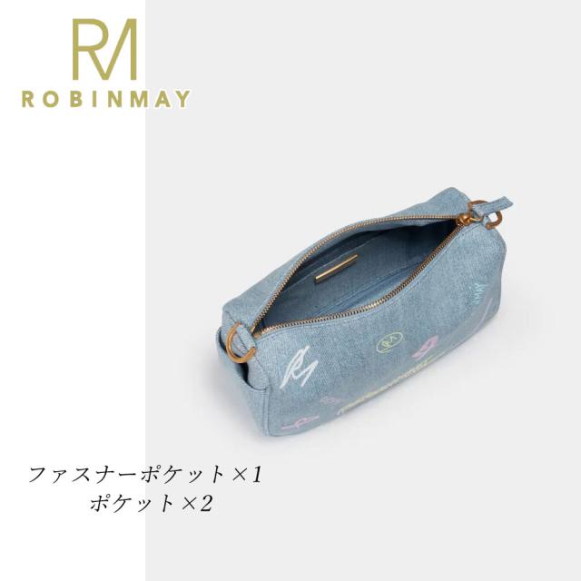保証付 返品OK 正規品 ROBINMAY ロビンメイ WB112 Alexa 肩背包 レディース デニム カジュアル ショルダー バッグ 落書き グラフィック ペイント 50代　60代　人気 30代 40代 20代 SDGs 新作 入荷 台湾 海外モデル 鞄 ポップ 通勤通学 ハート型チャーム付き ブルー_7