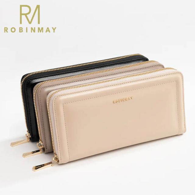 保証付 返品OK  正規品  2024 ROBINMAY ロビンメイ  WJ022 松石真皮長夾 レディース RMロゴ 本革レザー ラウンドファスナー 長財布 ウォレット グレー ベージュ ネイビー カード入れ さいふ 春夏秋冬 牛革 レザー 人気 30代 40代 20代 旅行 台湾 ユニセックス メタルロゴ 財布
