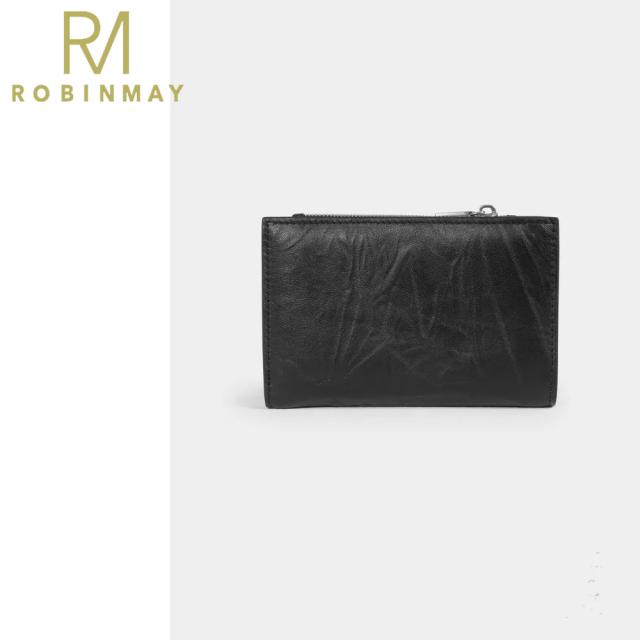 保証付 返品OK 正規品 ROBINMAY ロビンメイ WL061 言花真皮中夾 レディース RMロゴ 本革レザー 二つ折り 折りたたみ財布 ウォレット グレー ベージュ ネイビー カード入れ さいふ 春夏秋冬 牛革 レザー 人気 30代 40代 20代 旅行 台湾 コンパクト シワ加工 財布_4