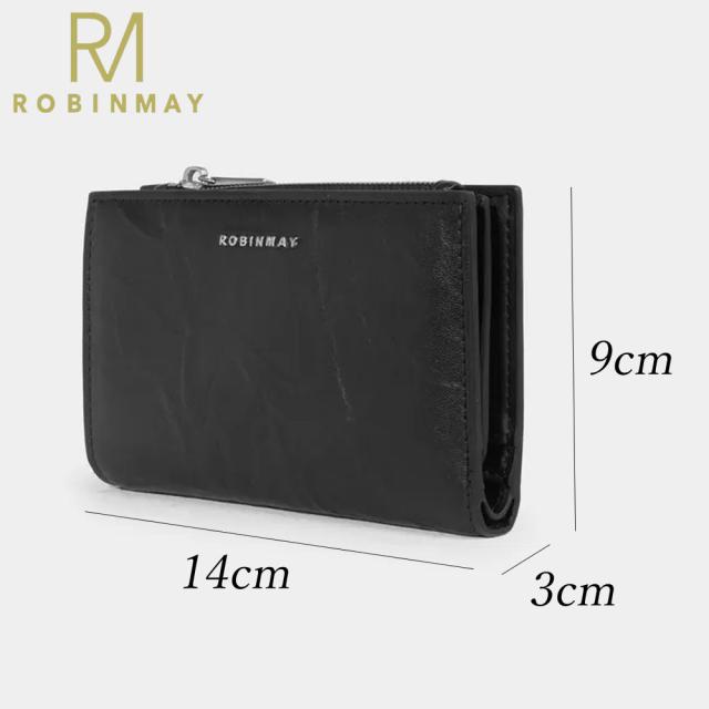 保証付 返品OK 正規品 ROBINMAY ロビンメイ WL061 言花真皮中夾 レディース RMロゴ 本革レザー 二つ折り 折りたたみ財布 ウォレット グレー ベージュ ネイビー カード入れ さいふ 春夏秋冬 牛革 レザー 人気 30代 40代 20代 旅行 台湾 コンパクト シワ加工 財布_5