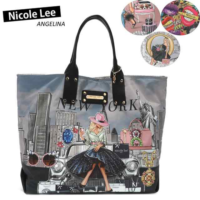 数量限定！NICOLE LEE ニコールリー P15435 レディース リバーシブル トートバッグ メタリック イラストアート バッグ ビーガンレザー ヴ