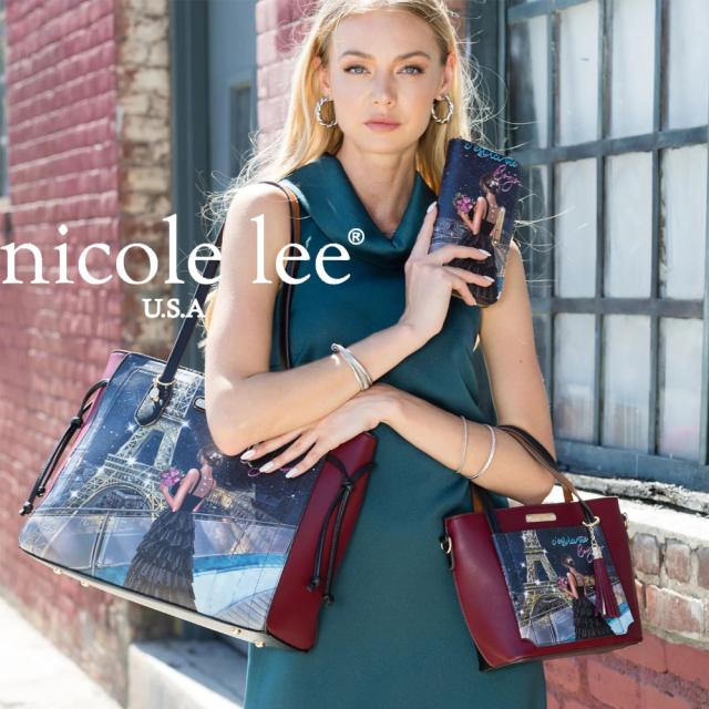 新作 AW NICOLE LEE ニコールリー SET16757 レディース ニコルリー ネイビーブルー フラワーブーケ エッフェル塔 トートバッグ＋ハンドバッグ＋長財布セット ショルダー 3点SET 公式 2WAY ビーガンレザー TONIGHT FOR YOU 大きめ 小さめの通販は 14,819円